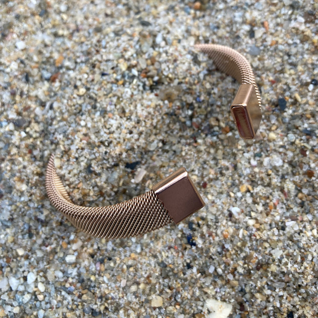 Rose Gold Open Cuff Wire Mesh Bracelet